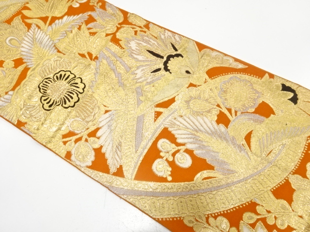 アンティーク　花更紗模様織り出し袋帯（材料）